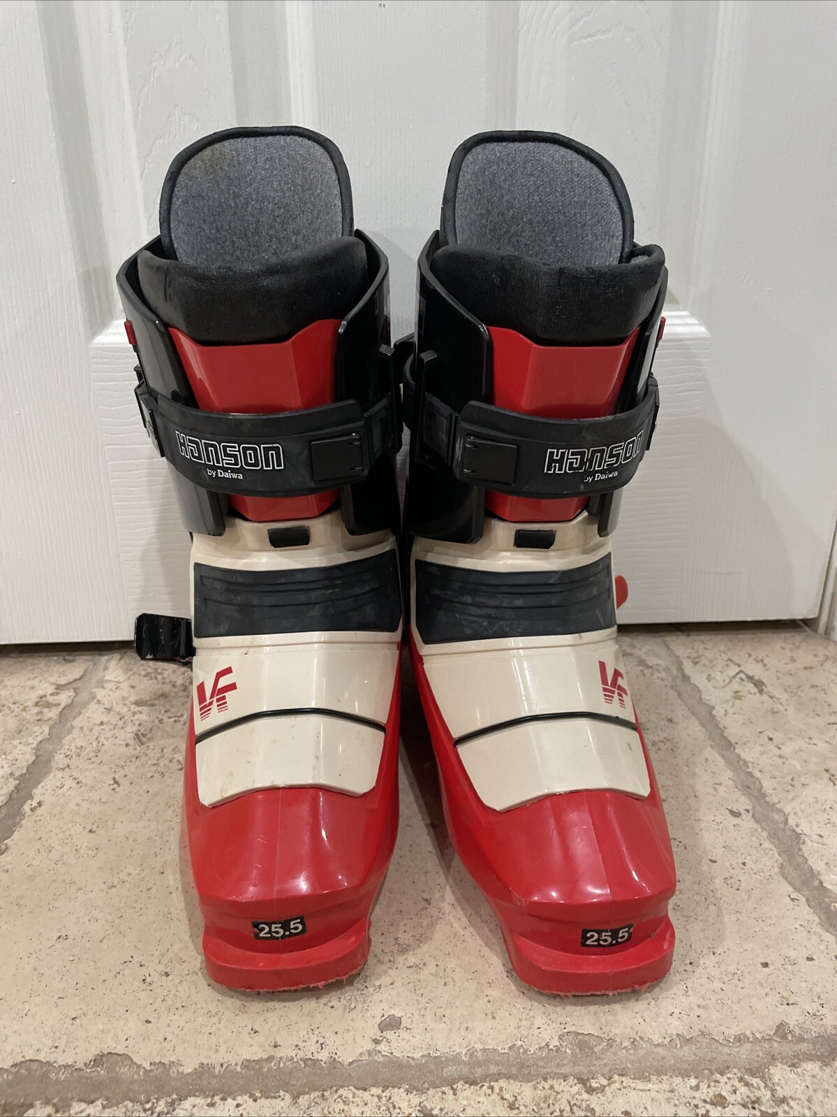 SALOMON Scarponi da sci vintage Hanson By Daiwa rosso bianco VF uomo taglia 8.