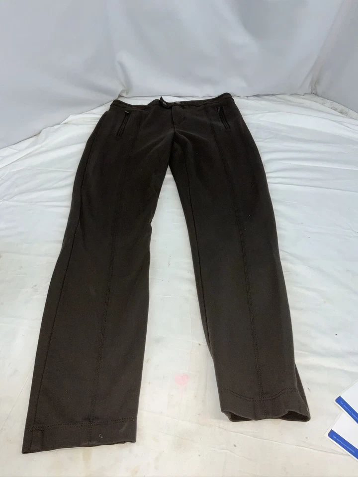 "Pantalones Vince talla 4 marrón nailon algodón elástico 26"" entrepierna pierna recta YGI D0-530" Foto 2 de 4