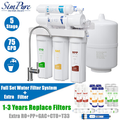 Simpure 5 Stage 75 GPD Undersink RO Reverse Osmosis Water Filter System Purifier