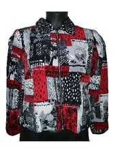 New Nwt Nancy Bolen City Girl Black White Red Zip Front Animal Optics Jacket M