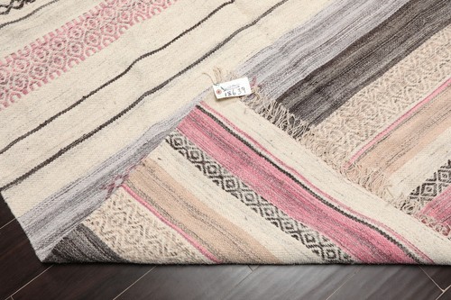 Alfombra LoomBloom 5'3" x 7'7" Marfil Tejida a Mano Bohemia Kilim Tejido Plano Lana - Imagen 7 de 7