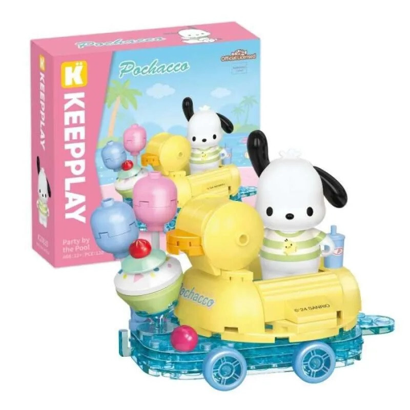 Authentic Sanrio Qman Building Blocks Pochacco Party by the Pool
