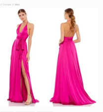 MAC DUGGAL 26531 CHARMEUSE HALTER STRAP SOFT TIE WAIST MAGENTA GOWN sz 6