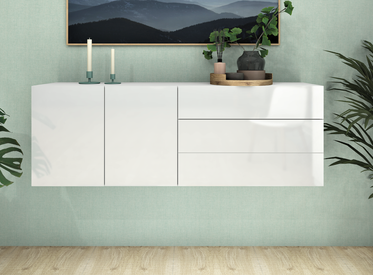 Hängeschrank 152cm Sideboard Kommode TV Board Weiß Hochglanz Schwarz SOPHIA