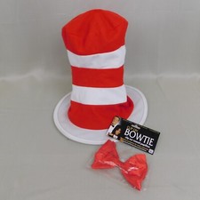 Dr. Seuss Cat in the Hat Halloween Costume Kit Top Hat Bowtie Adult One Size