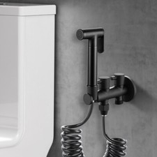 Black Single Cold Dual Handles Valve Tap Bidet Douche Brass Toilet Sprayer Set