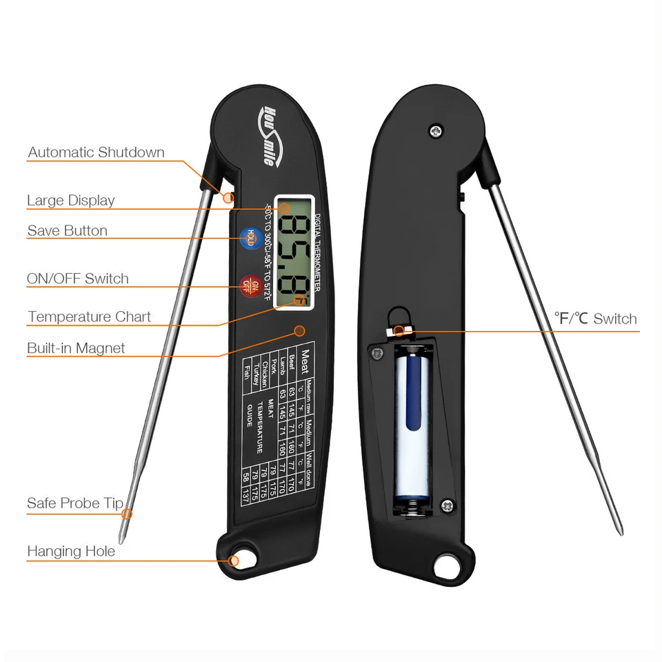 Instant Read Digital Meat Thermometer BBQ Grill Smoker For Kitchen Food Cooking - Image 4 of 4