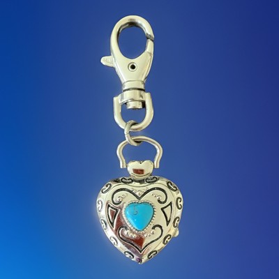 Pocket Keychain Watch Heart Shaped Hinged Silver Tone  display picture 1