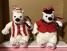 2x Vintage Coca-Cola Polar Bear Plush Beanbag Ornaments W/tags