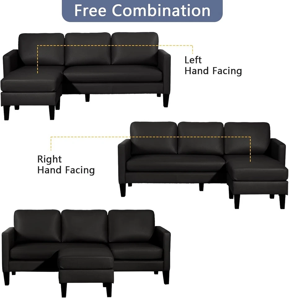 Sofá seccional Grepatio de cuero sintético con chaise reversible en forma de L Foto 2 de 4