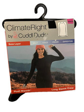 Climate Right Cuddle Duds Women's Long Sleeve Crew Plush Warmth Black Size XS
