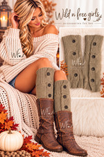 Women Cable Knit Solid Cozy Boot Cuff Button TAUPE Short Thick Winter Leg Warmer