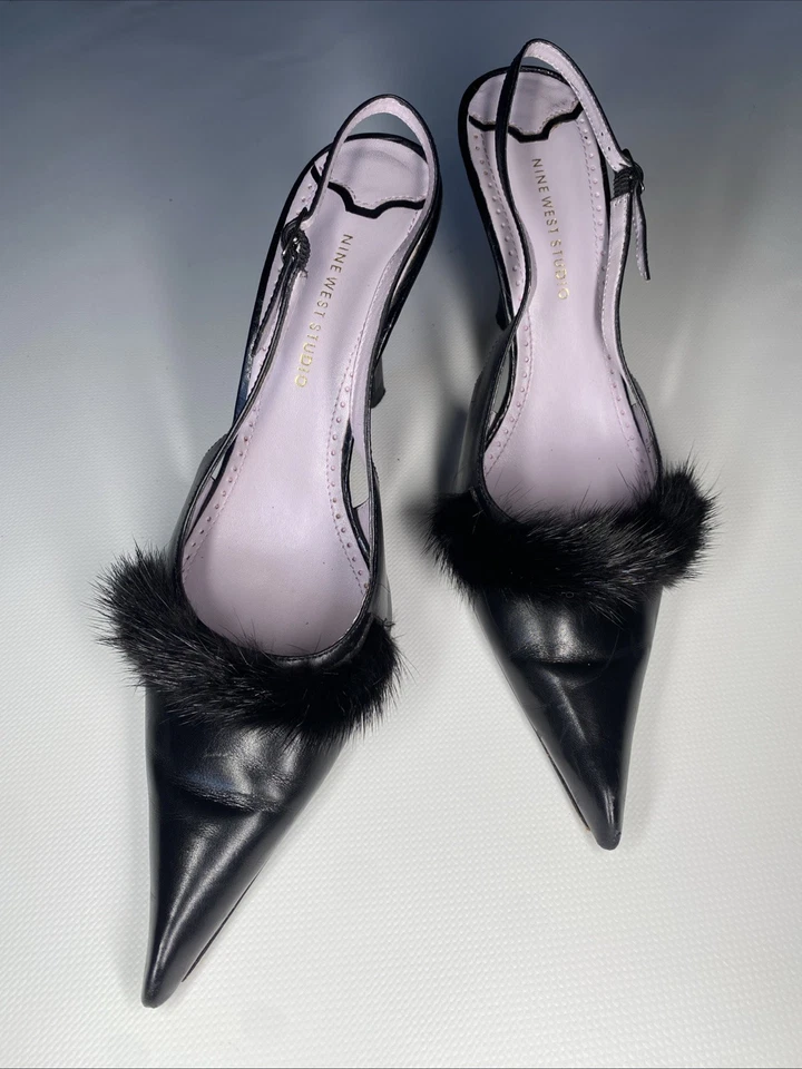 Nine West Womens 6.5 M Black Leather Sling Back Ultra High Heel Closed Toe Shoes - Image 4 of 4