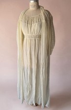 Vintage Barbizon Flattery Peignoir Nightie Set Ivory Knife-Pleat Chiffon 1950s