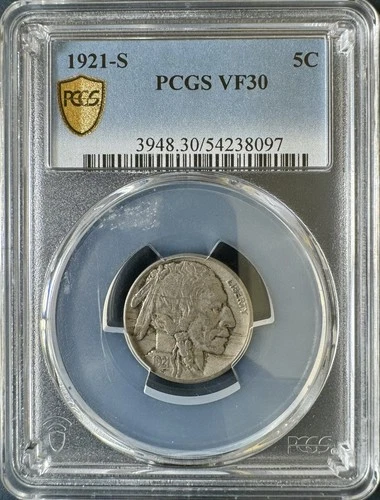 1921-S Buffalo Nickel 5c, Semi-Key Date, PCGS VF 30 #238097