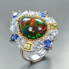 Fine Art 6 ct AAA Natural Black Opal Ring 925 Sterling Silver Size 7.75 /R462330