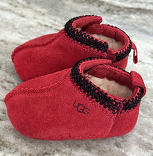 UGG Baby Suede Slip-On Bootie Red/Black Logo Trim US 0/1 EU 16 UK 0.5