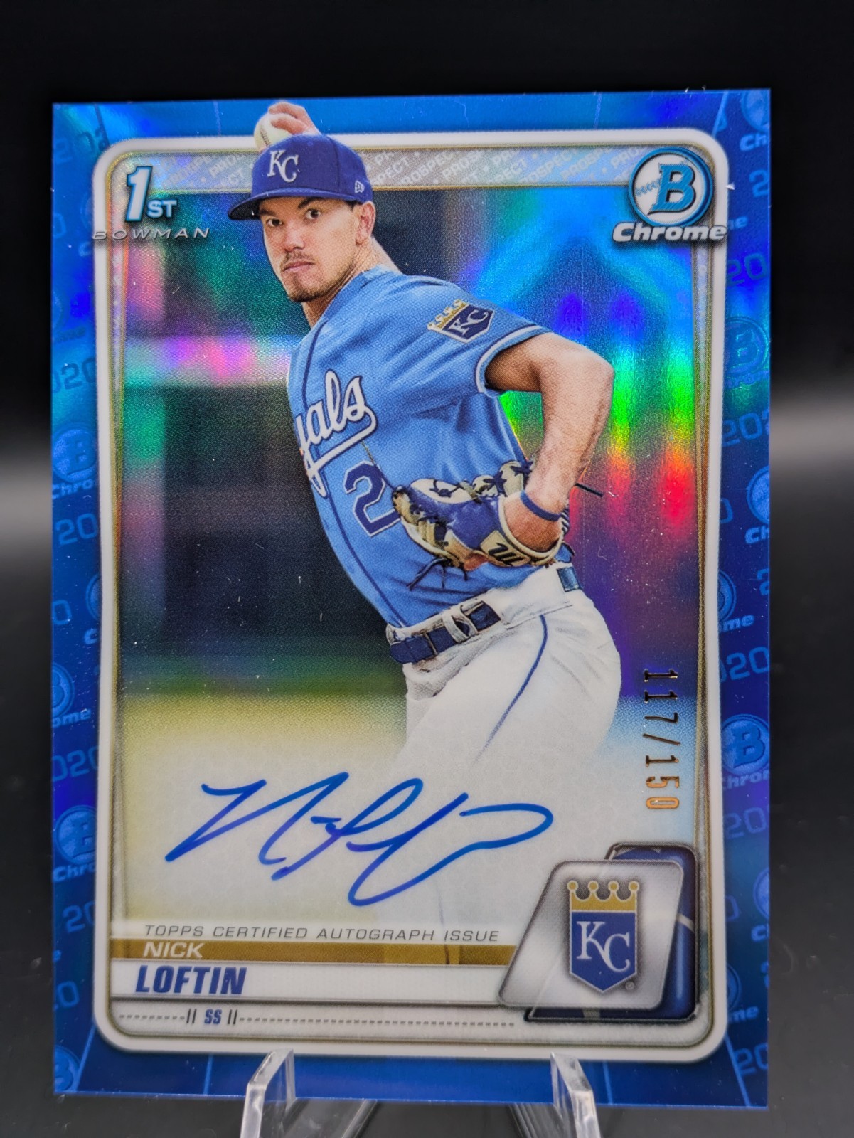2020 Bowman Draft Nick Loftin Chrome Auto 1st Blue Refractor /150 Royals Match