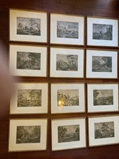 12 quadri stampe sul seta che rappresentano paesaggi nei dodici mesi dell'anno