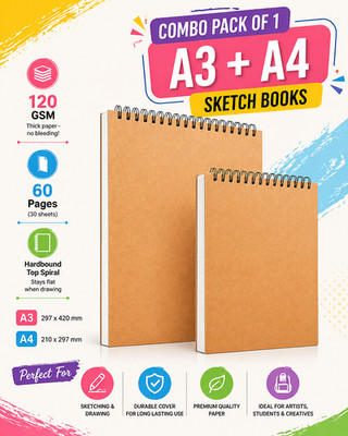 A3 A4 Skizzenbuch Kombipackung 1 Patrone Spiral Zeichenbuch 60 Seiten 120GSM