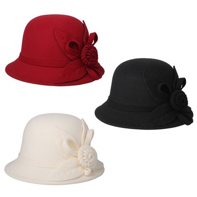 Women's Retro Dome Wide-brim Solid Color Cloche Hat Fall-Winter Warm Bucket Hat