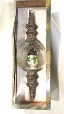Ragon House 9 1/2 in.  Snowman Diorama Gold Glitter Finial Christmas Ornament