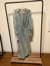 GANNI Denim Long Dress with Puff Sleeves and Front Buttons, Size M