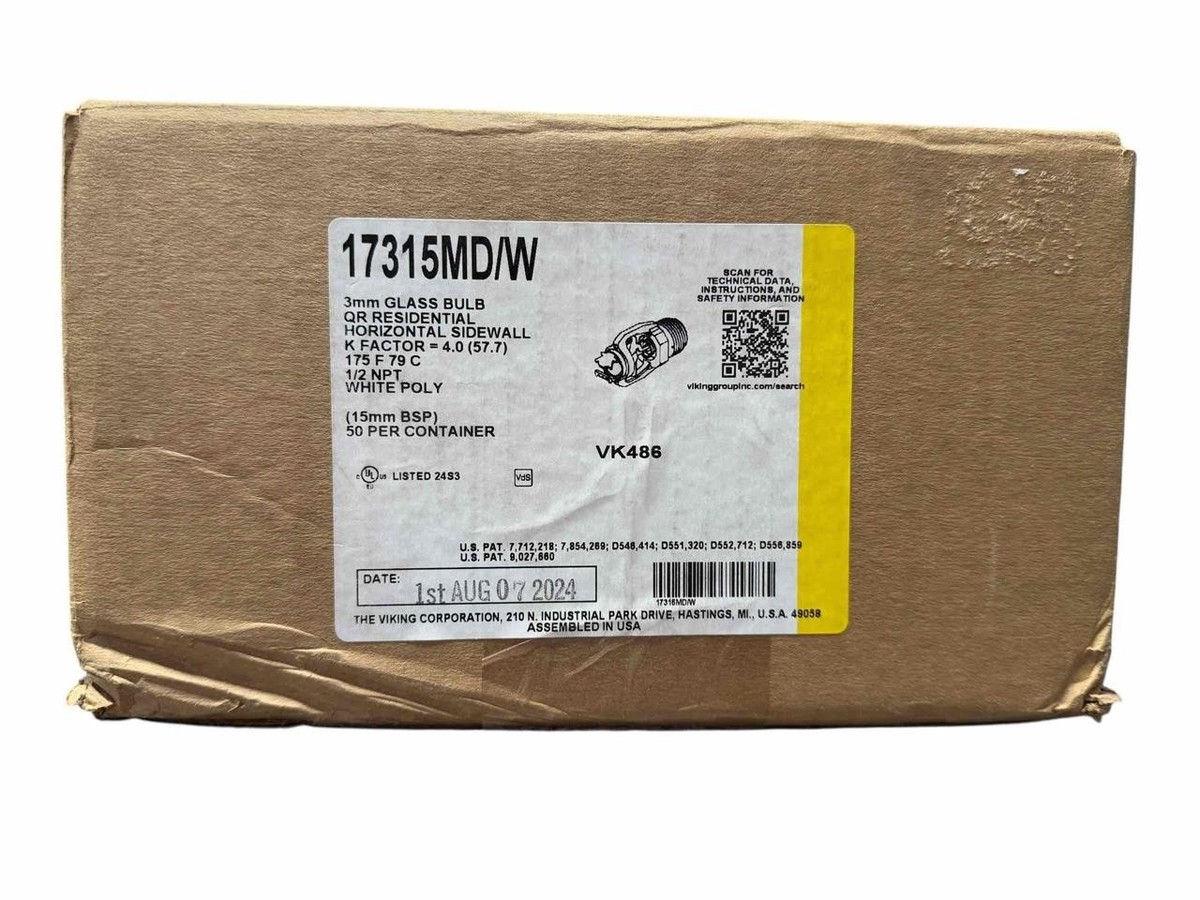 50 Pack Viking VK486 17315MD/W 3mm Glass Bulb QR Horizontal Fire