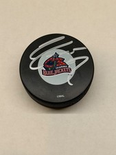 ADAM FOOTE Signed COLUMBUS BLUE JACKETS NHL Puck - w/COA #4