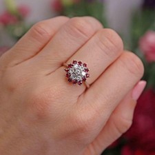 2.00 Ct Round Cut Red Ruby Cluster Engagement Wedding Ring 14k White Gold Over