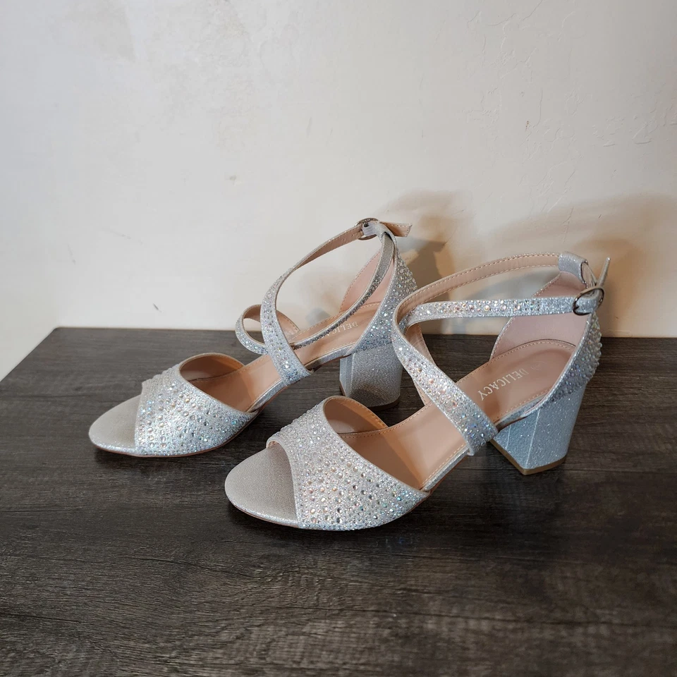 Delicacy Women's Heels Formal Sparkling Strappy Adjustable Silver Size 9 - Image 3 of 4