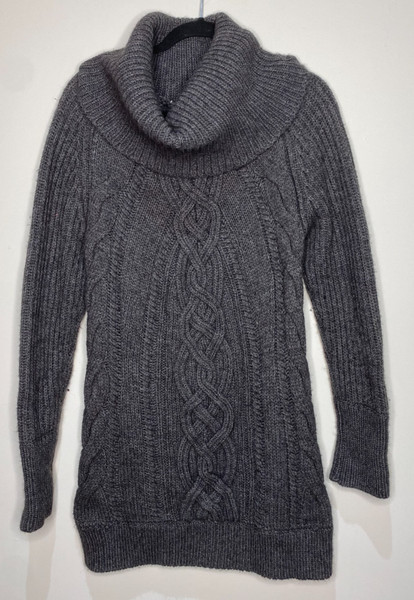 UNBRANDED Grey Wool Alpaca Blend Cable Knit Roll Neck Jumper Dress Size M