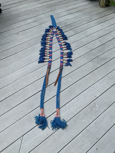 Traditional Egyptian Arabian Show Wool Horse Breast Collar Blue Fringe & Beads