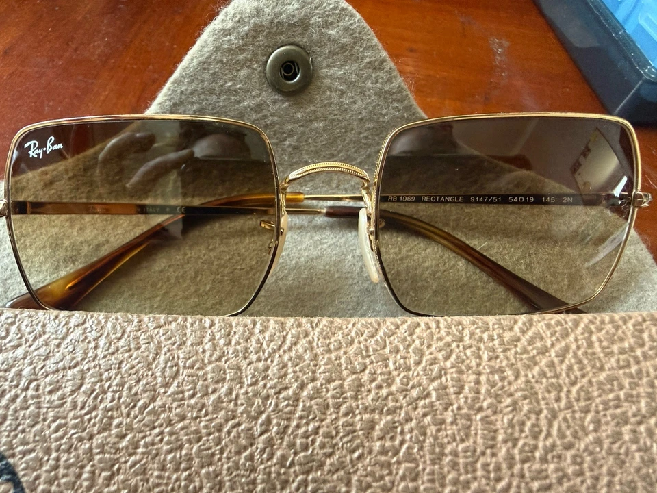 Ray-Ban 54019 Rectangle Sunglasses Gold Metal Frame Brown Tinted - Image 4 of 4