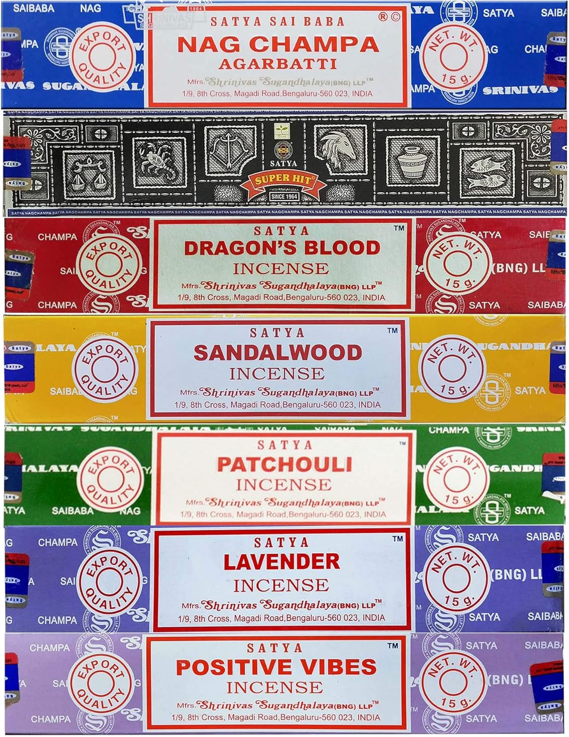 Satya Incense Gift Set Nag Champa Super Hit Dragon's Blood Sandalwood Vibes 15g