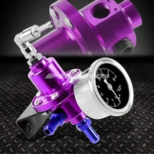 ALUMINUM 160 PSI ADJUSTABLE 1:1 FUEL PRESSURE REGULATOR+kPa OIL GAUGE KIT PURPLE