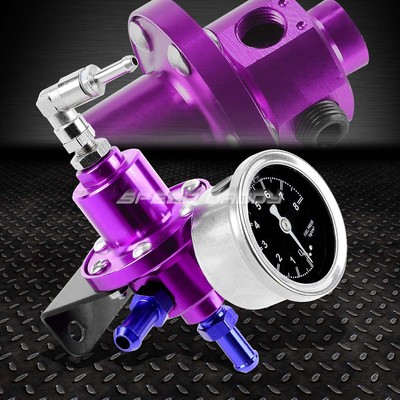 ALUMINUM 160 PSI ADJUSTABLE 1:1 FUEL PRESSURE REGULATOR+kPa OIL GAUGE KIT PURPLE