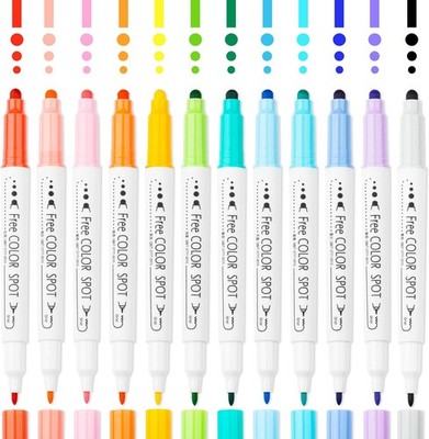 12 Farben Dual-Tip Marker Stifte   Punktmarker mit Runder DOT-Spitze & Fineliner