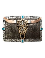 Crumrine Western Belt Buckle Cow Skull Rectangle Stones Multi C10012