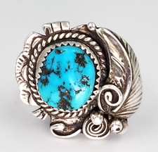 Navajo Sterling Silver Chunky Turquoise Ring Size 8 Stamped "R" Vintage