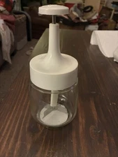 Vintage White Manual Hand Press Food Chopper Nut Chopper Clear Glass Unused