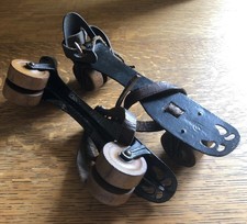 1881 W A Sutton NY wooden wheel antique vintage roller skates Vintage Antique