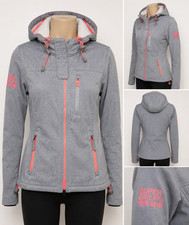 Superdry Windtrekker Jacket Womens L Grey Pink Hooded Fleece Lined Coat UK 14