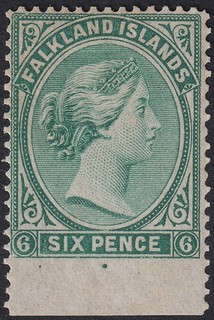 Falkland Islands 1878 QV 6d Blue Green Mint SG3 cat £120