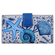 Women's Original Leather Hand-Painted Two Fold Organizer Wallet Snap Button C...
