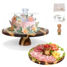 Acacia Wood Cake Stand with Lid   12" Round Cake Holder  Dessert Stand, 2-in...
