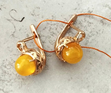 NEU * Russisches GOLD Rotgold Echtschmuck 4,05 gr.* 585 OHRRINGE mir Bernstein