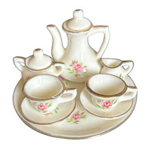 Vintage PRICE Miniature Ceramic Dollhouse Tea Set Pink Roses Floral Taiwan