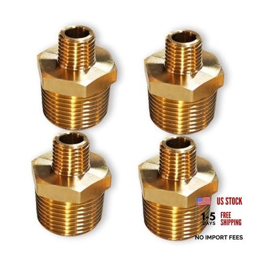 4pcs 3/4" NPT x 1/4" NPT Brass Nipple, 3/4 to 1/4 Adapter 3/4"x 1/4" male,4pcs