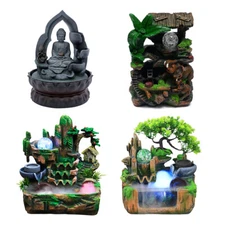 4 Types Indoor Water Fountain LED Light Tabletop Waterfall Feng Shui Decor Home